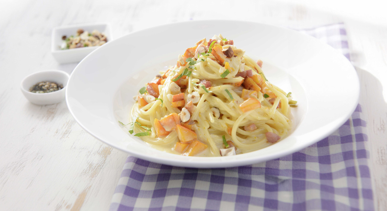 Herbstliche Spaghetti à la Carbonara